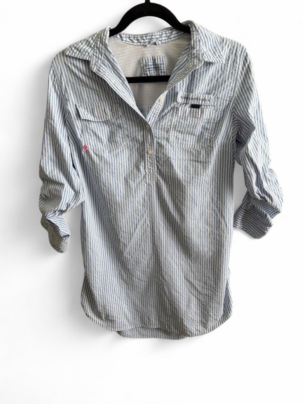 Vineyard Vines Seersucker Harbor Shirt Swim Cover Up - Blue & White Stripe